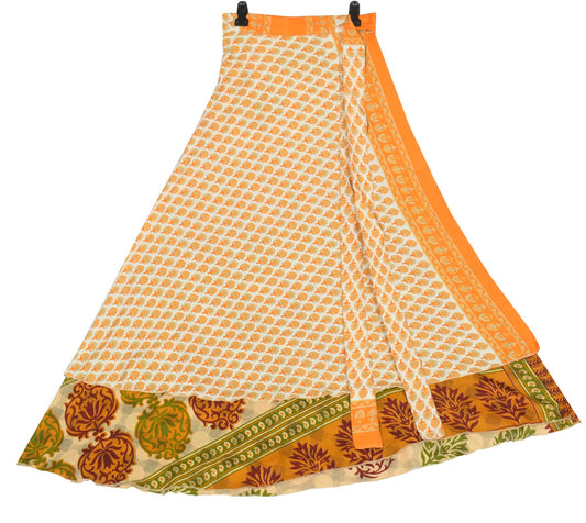 Sushila Vintage Cream Floral Saree Magic Wrap Reversible Art Silk Skirt Beach Dress