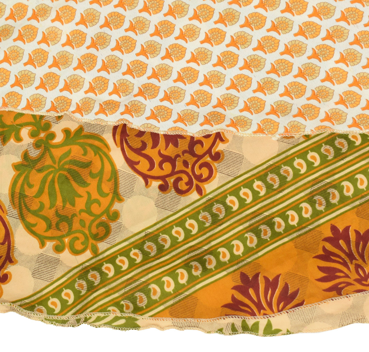 Sushila Vintage Cream Floral Saree Magic Wrap Reversible Art Silk Skirt Beach Dress