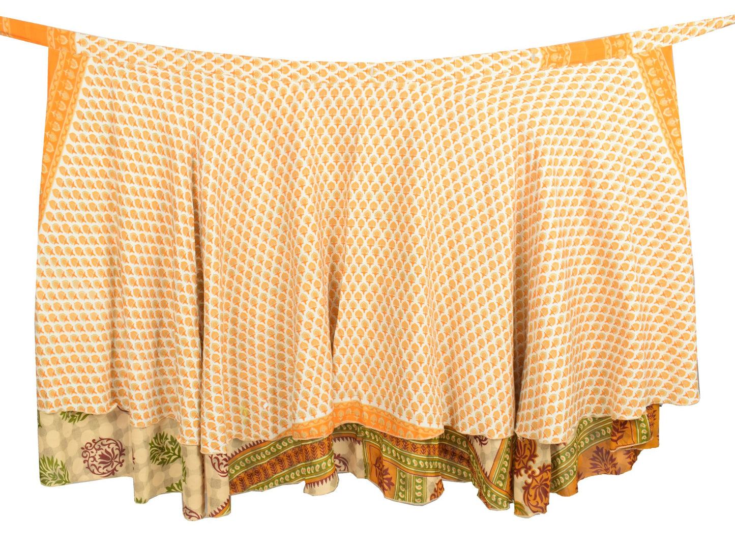 Sushila Vintage Cream Floral Saree Magic Wrap Reversible Art Silk Skirt Beach Dress