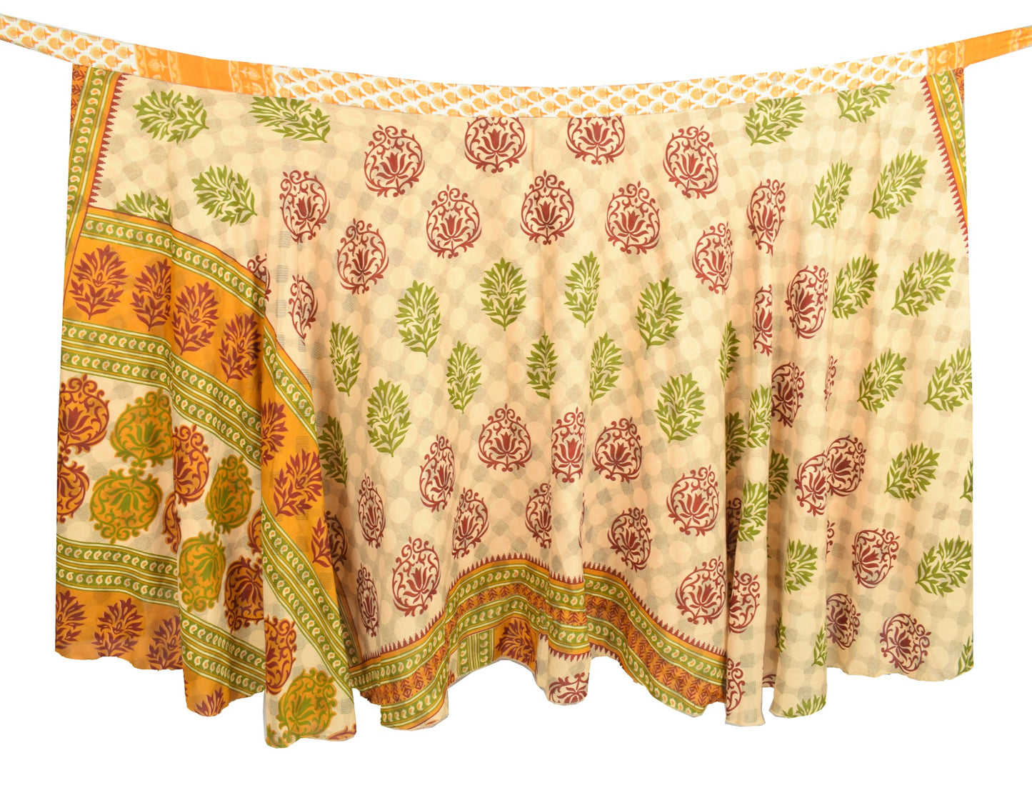 Sushila Vintage Cream Floral Saree Magic Wrap Reversible Art Silk Skirt Beach Dress