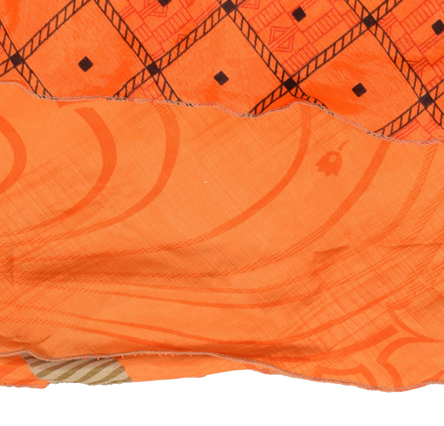 Sushila Vintage Orange Saree Magic Wrap Reversible Skirt Art Silk 2 Layer Beach Dress