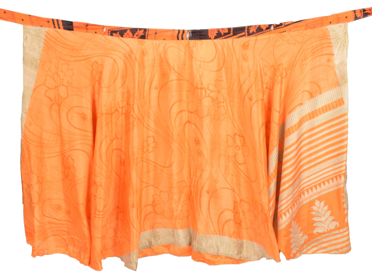 Sushila Vintage Orange Saree Magic Wrap Reversible Skirt Art Silk 2 Layer Beach Dress