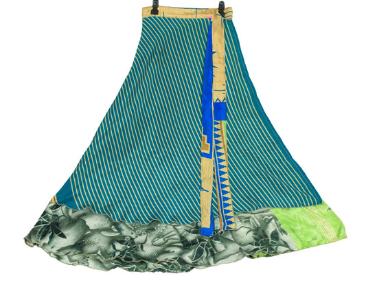 Sushila Vintage Art Silk Saree Magic Wrap Reversible Skirt 2 Layer Beach Dress