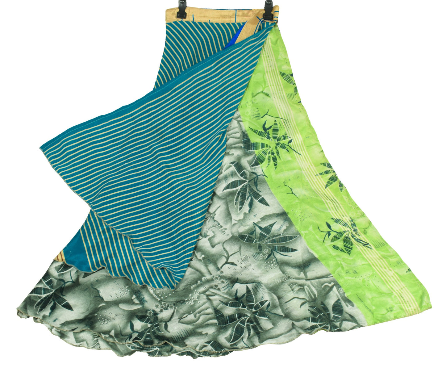 Sushila Vintage Art Silk Saree Magic Wrap Reversible Skirt 2 Layer Beach Dress