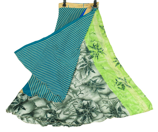 Sushila Vintage Art Silk Saree Magic Wrap Reversible Skirt 2 Layer Beach Dress