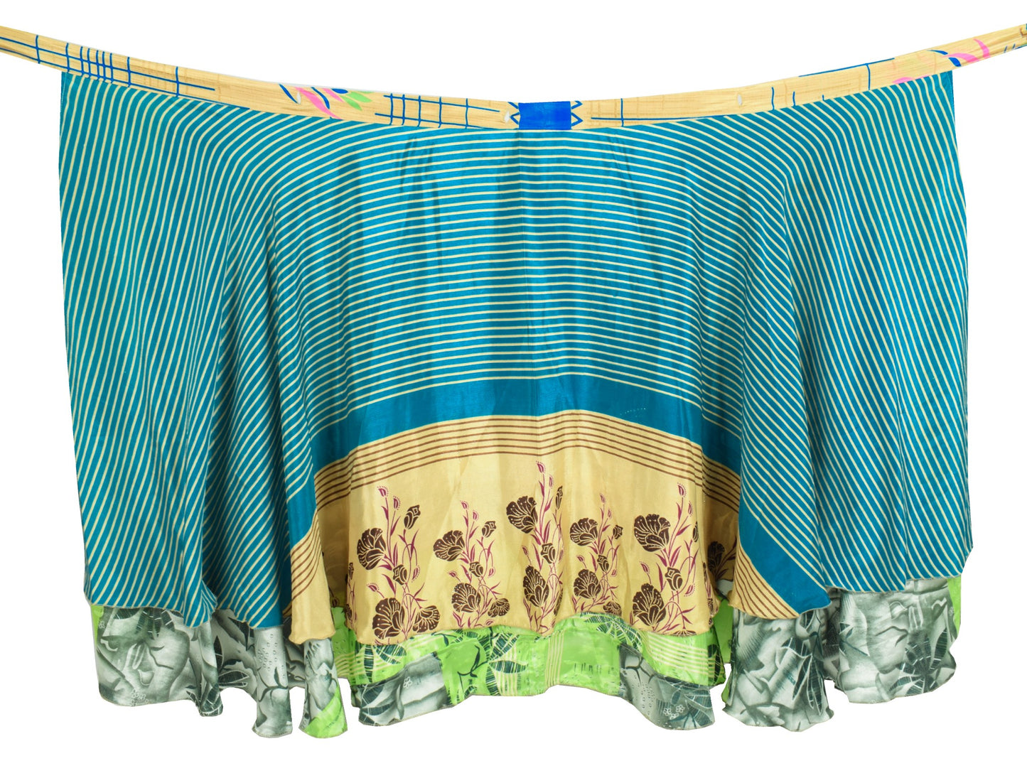 Sushila Vintage Art Silk Saree Magic Wrap Reversible Skirt 2 Layer Beach Dress
