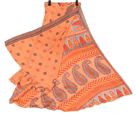 Sushila Vintage Art Silk Saree Magic Wrap Reversible Skirt 2Layer Beach Dress