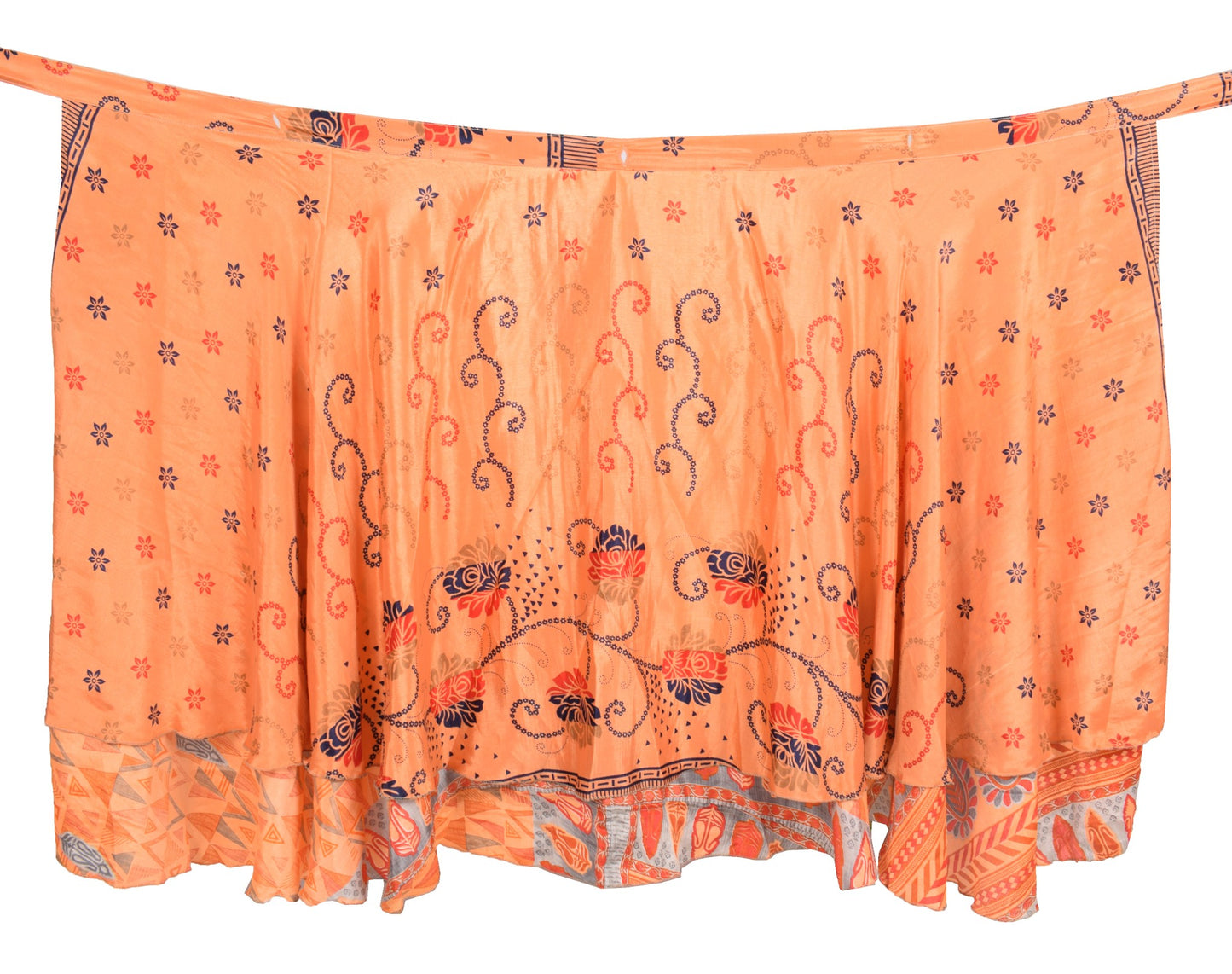 Sushila Vintage Art Silk Saree Magic Wrap Reversible Skirt 2Layer Beach Dress