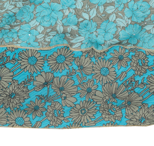 Sushila Vintage Art Silk Saree Magic Wrap Aqua Blue Reversible Skirt BeachDress