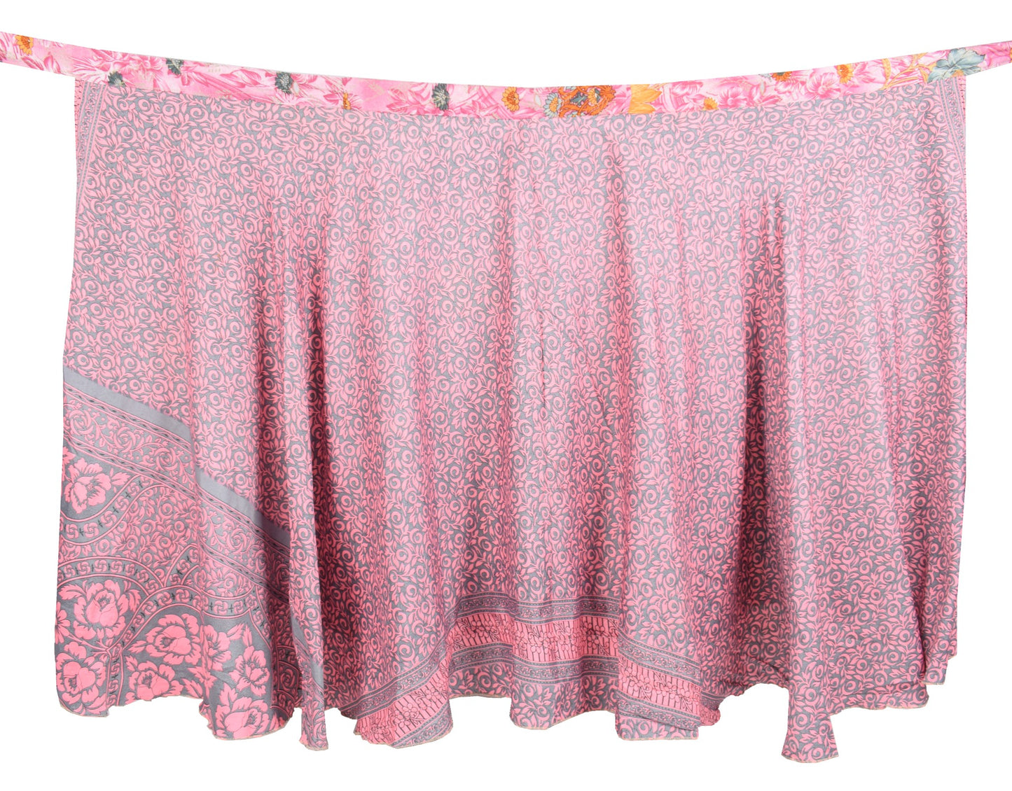 Sushila Vintage Pink Saree Magic Wrap Reversible Skirt Art Silk Beach Dress Floral