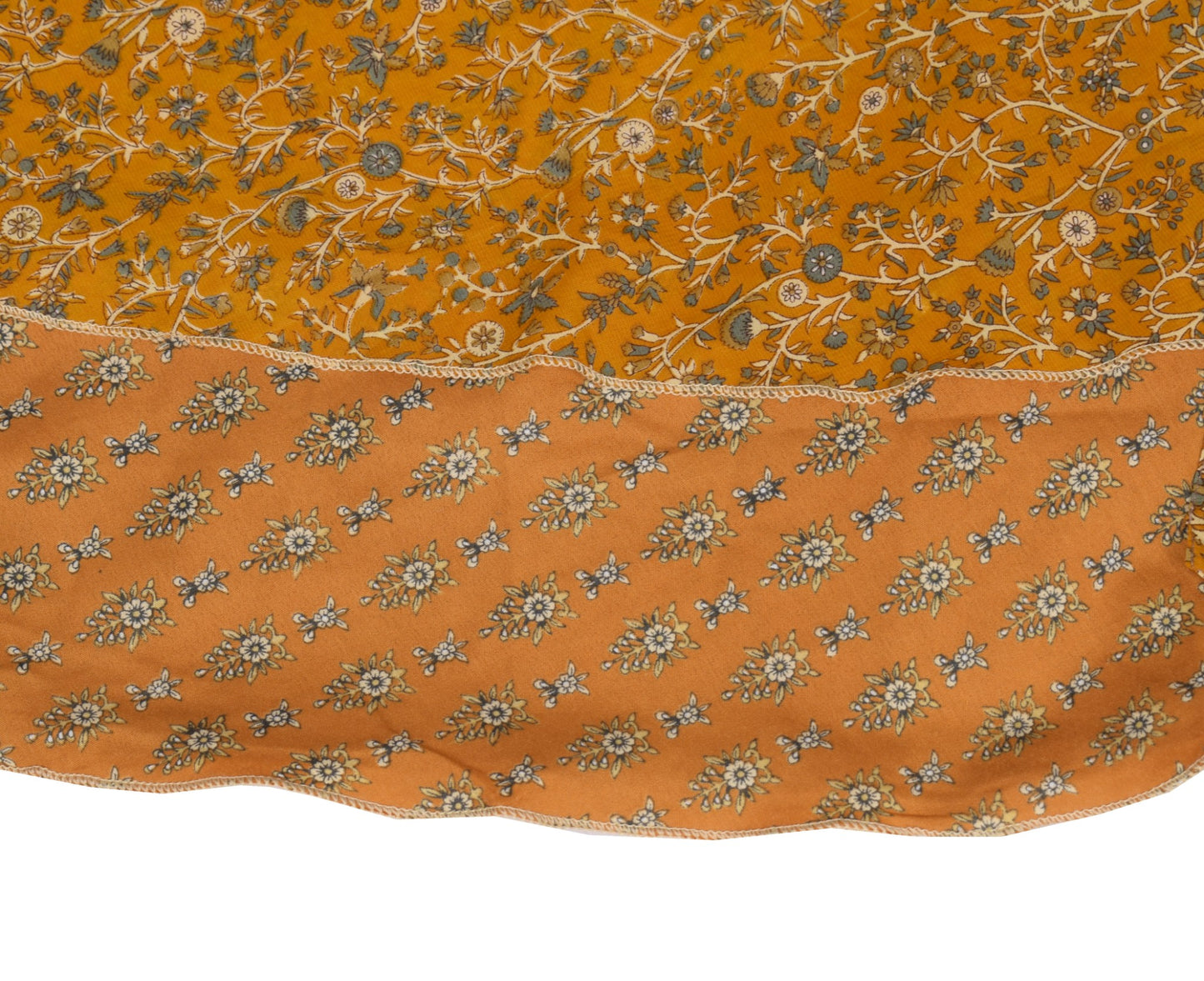 Sushila Vintage Art Silk Saree Magic Wrap Reversible Skirt Beach Dress Mustard Floral
