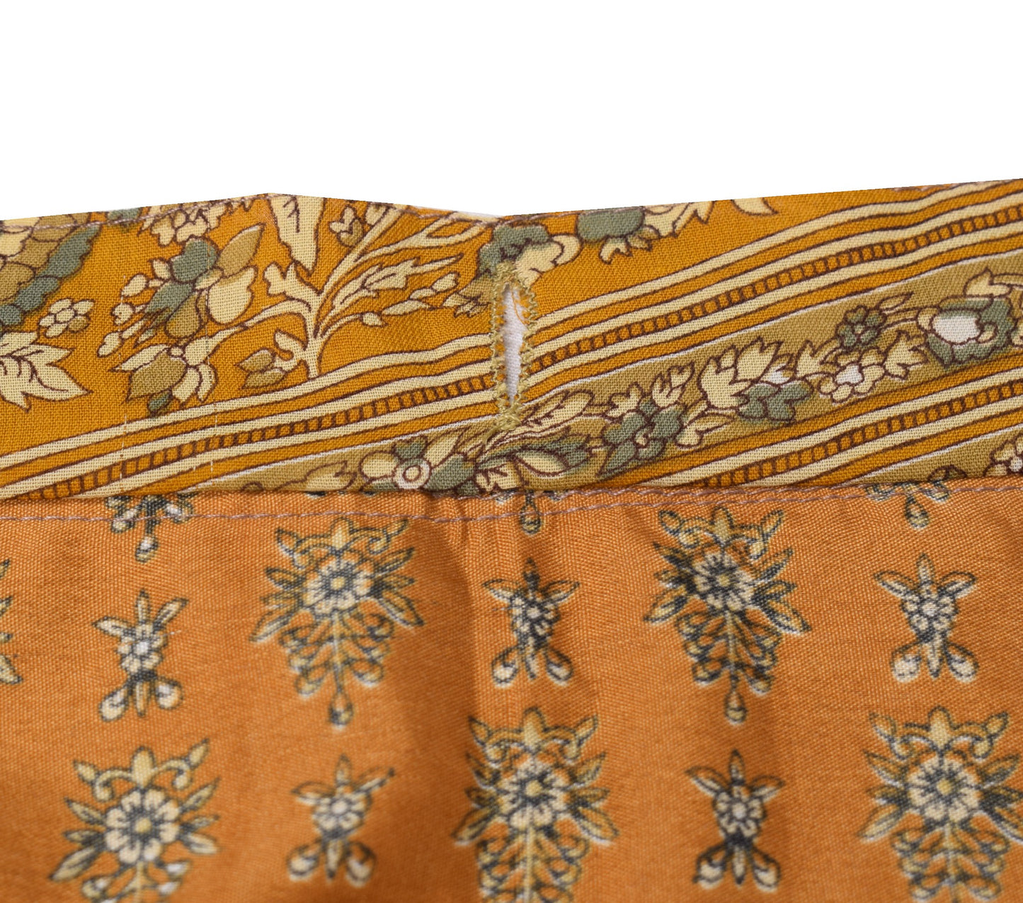Sushila Vintage Art Silk Saree Magic Wrap Reversible Skirt Beach Dress Mustard Floral