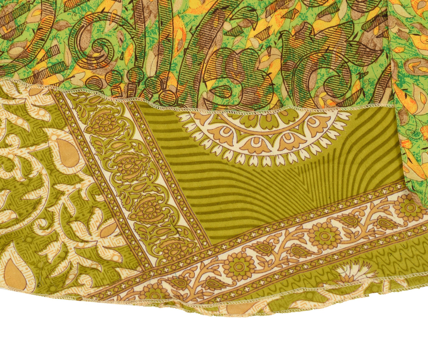 Sushila Vintage Art Silk Saree Green Magic Wrap Reversible Skirt Beach Dress