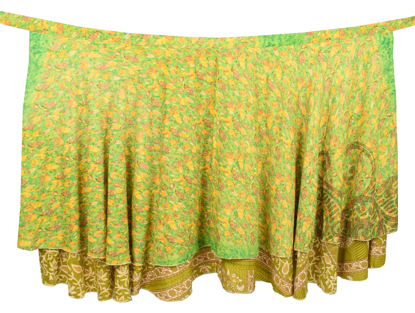 Sushila Vintage Art Silk Saree Green Magic Wrap Reversible Skirt Beach Dress
