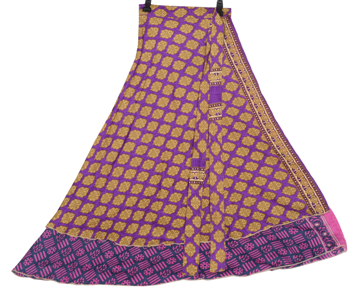 Sushila Vintage Magic Wrap Reversible Skirt Art Silk Saree Gray Beach Dress Boho