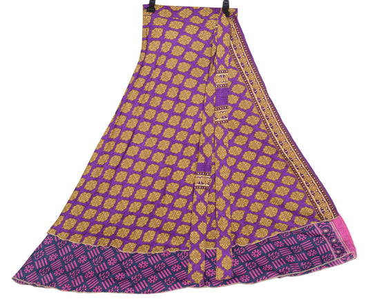 Sushila Vintage Magic Wrap Reversible Skirt Art Silk Saree Gray Beach Dress Boho