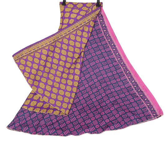 Sushila Vintage Magic Wrap Reversible Skirt Art Silk Saree Gray Beach Dress Boho