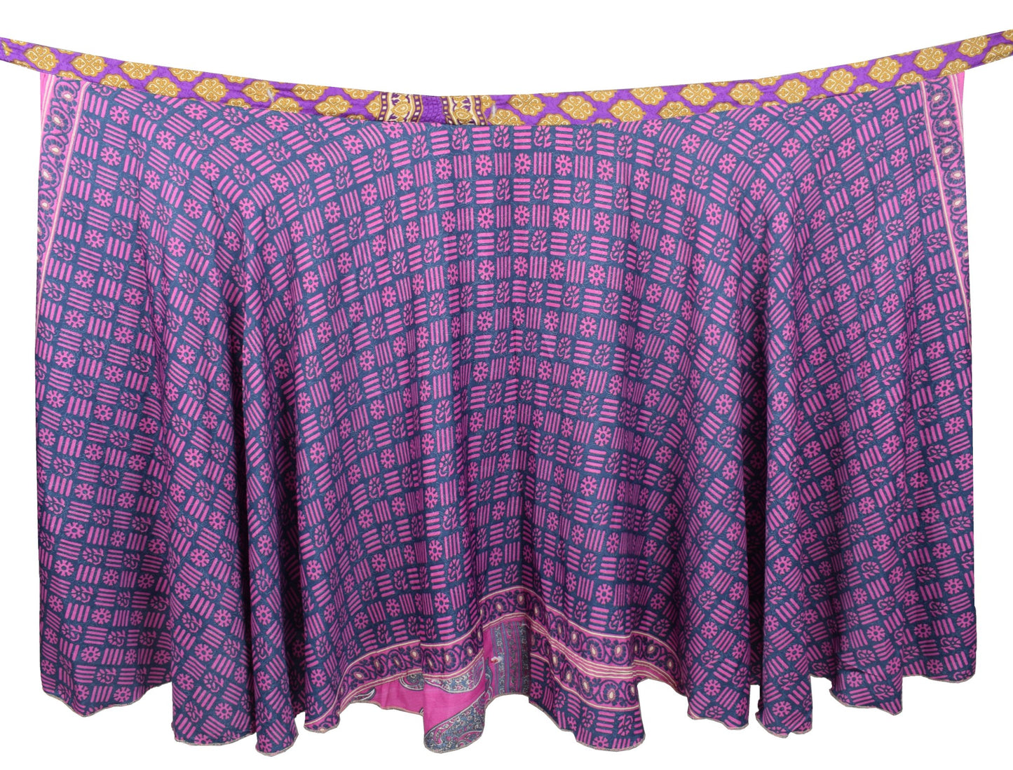 Sushila Vintage Magic Wrap Reversible Skirt Art Silk Saree Gray Beach Dress Boho