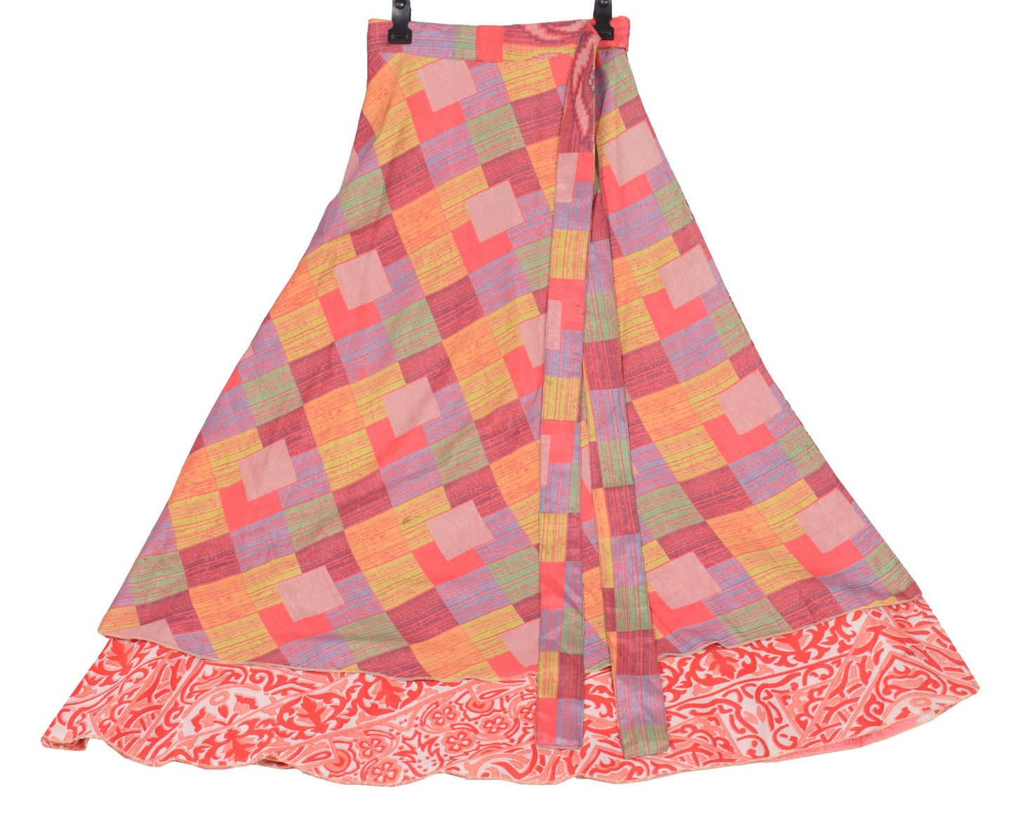 Sushila Vintage Art Silk Saree Pink Magic Wrap Reversible Skirt Beach Dress Boho