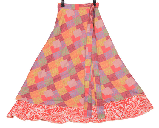 Sushila Vintage Art Silk Saree Pink Magic Wrap Reversible Skirt Beach Dress Boho