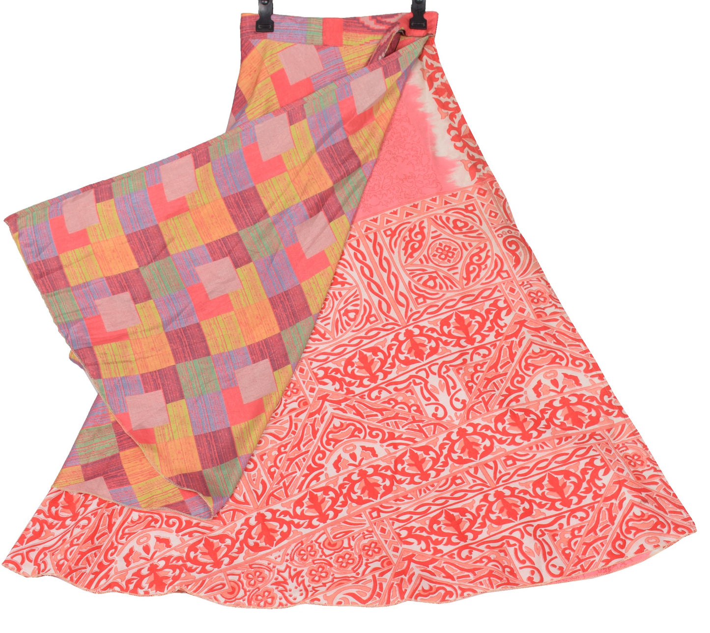 Sushila Vintage Art Silk Saree Pink Magic Wrap Reversible Skirt Beach Dress Boho