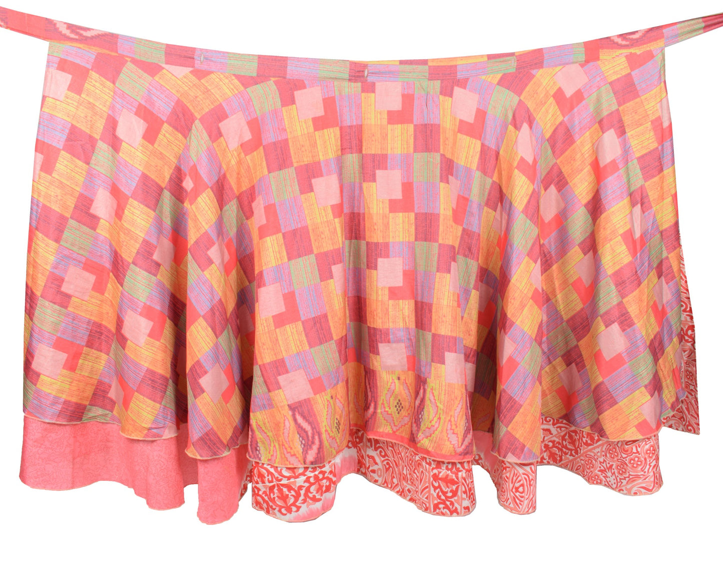 Sushila Vintage Art Silk Saree Pink Magic Wrap Reversible Skirt Beach Dress Boho