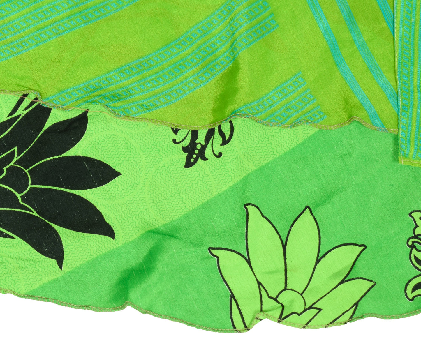 Sushila Vintage Parrot Green Saree Magic Wrap Reversible Skirt Art Silk Beach Dress