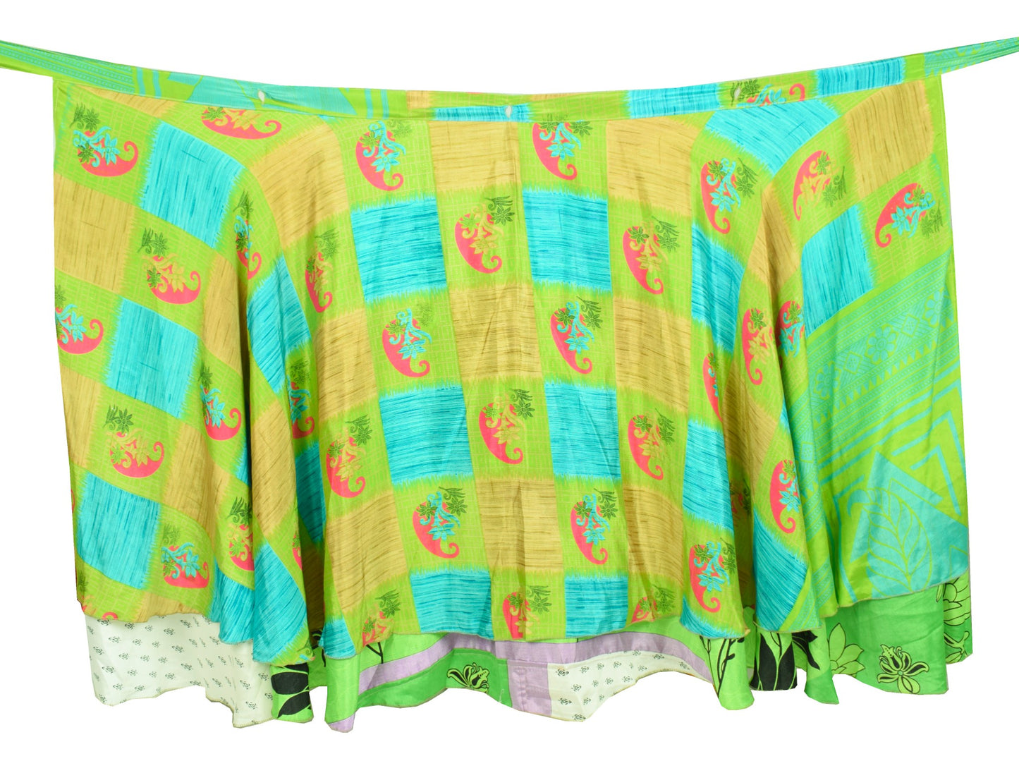 Sushila Vintage Parrot Green Saree Magic Wrap Reversible Skirt Art Silk Beach Dress