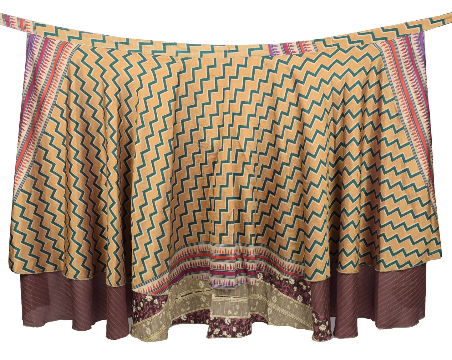 Sushila Vintage Art Silk Saree Magic Wrap Reversible Skirt Dark Brown Beach Dress