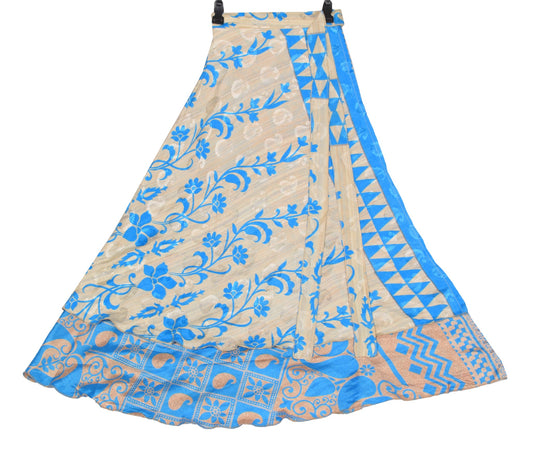 Sushila Vintage Art Silk Saree Magic Wrap Reversible Skirt Turq. Blue Beach Dress