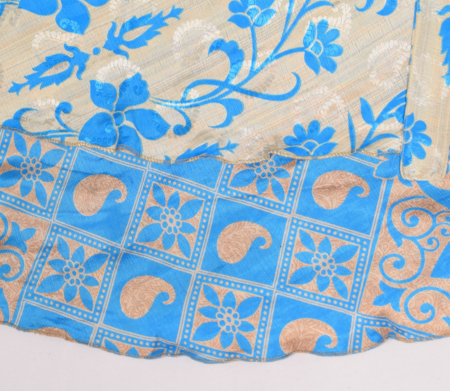 Sushila Vintage Art Silk Saree Magic Wrap Reversible Skirt Turq. Blue Beach Dress