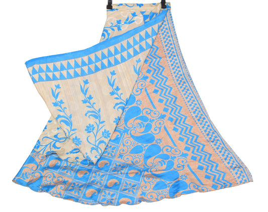 Sushila Vintage Art Silk Saree Magic Wrap Reversible Skirt Turq. Blue Beach Dress