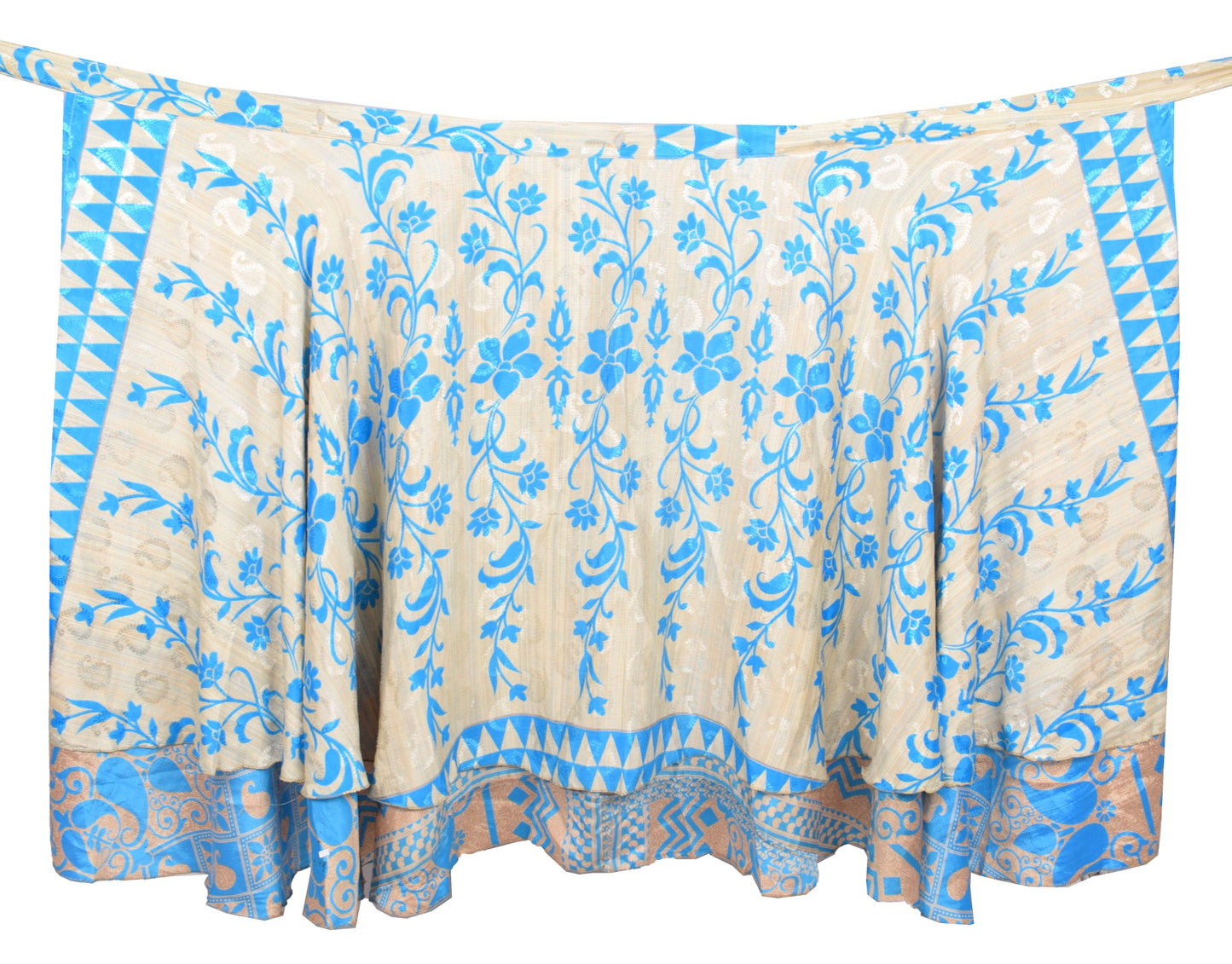Sushila Vintage Art Silk Saree Magic Wrap Reversible Skirt Turq. Blue Beach Dress