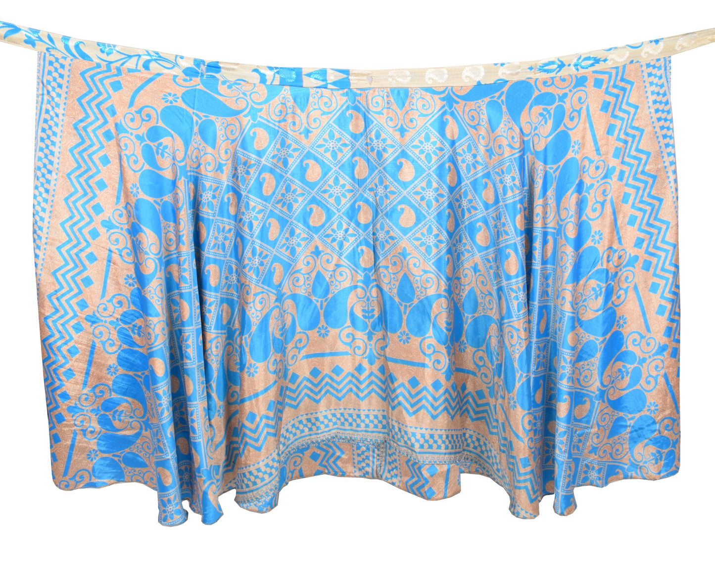 Sushila Vintage Art Silk Saree Magic Wrap Reversible Skirt Turq. Blue Beach Dress