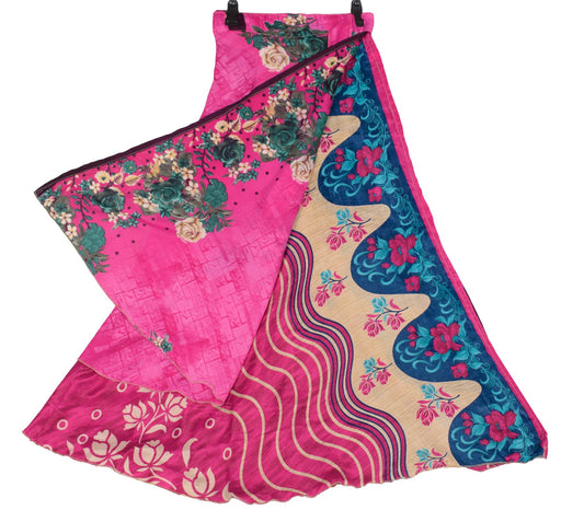 Sushila Vintage Art Silk Saree Magic Wrap Reversible Skirt Beach Dress Magenta Boho