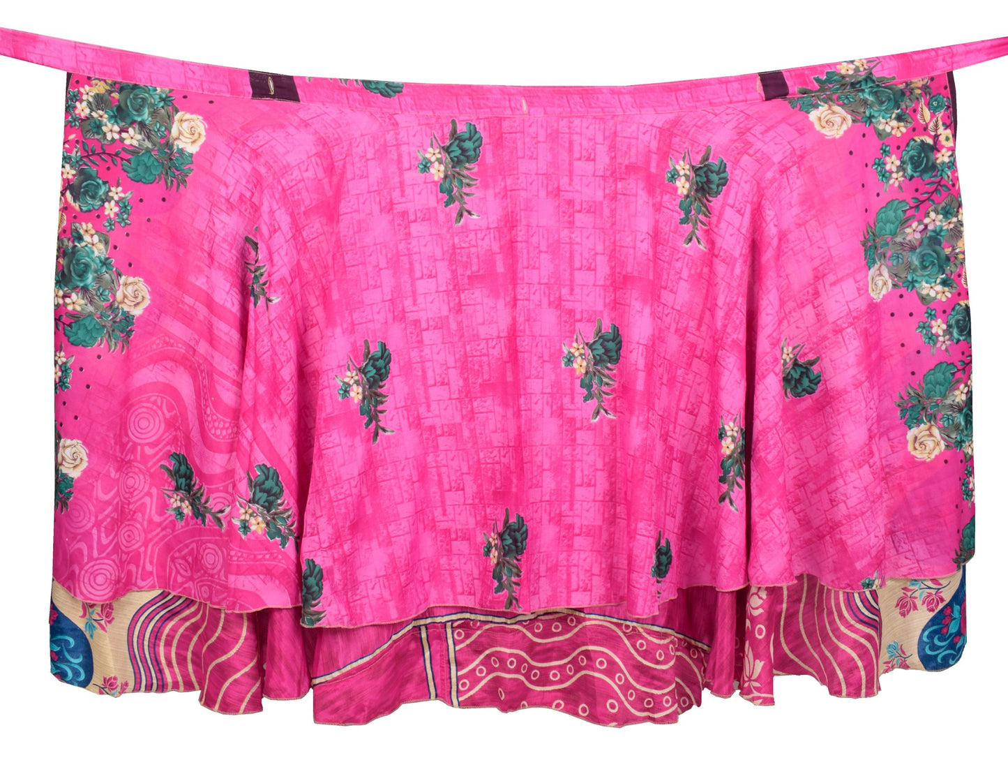 Sushila Vintage Art Silk Saree Magic Wrap Reversible Skirt Beach Dress Magenta Boho
