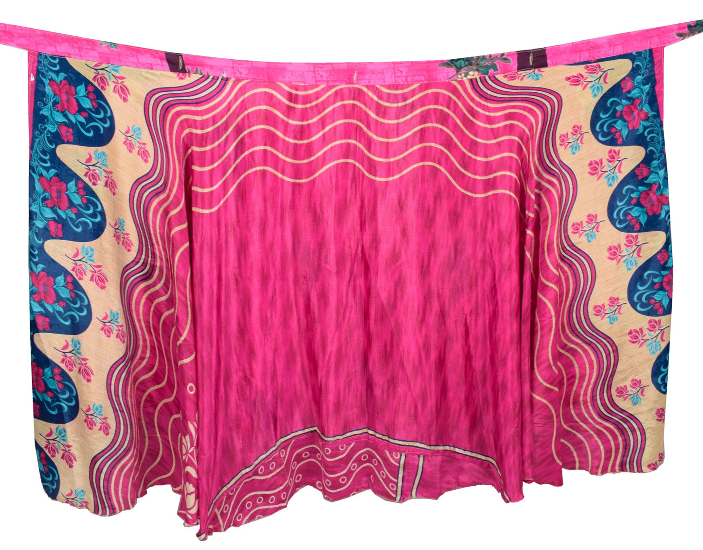 Sushila Vintage Art Silk Saree Magic Wrap Reversible Skirt Beach Dress Magenta Boho
