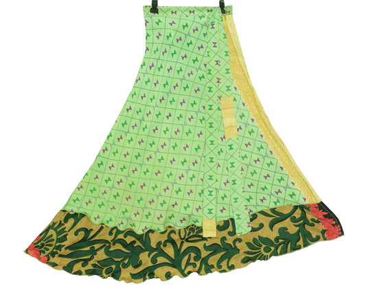 Sushila Vintage Floral Art Silk Saree Magic Wrap Reversible Skirt Beach Dress