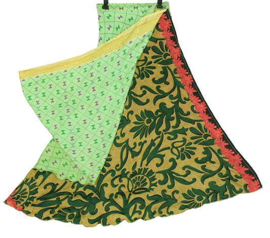 Sushila Vintage Floral Art Silk Saree Magic Wrap Reversible Skirt Beach Dress