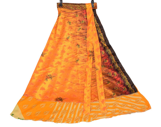 Sushila Vintage Art Silk Saree Magic Wrap Reversible Skirt Beach Dress Orange