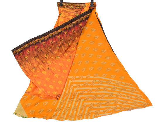 Sushila Vintage Art Silk Saree Magic Wrap Reversible Skirt Beach Dress Orange