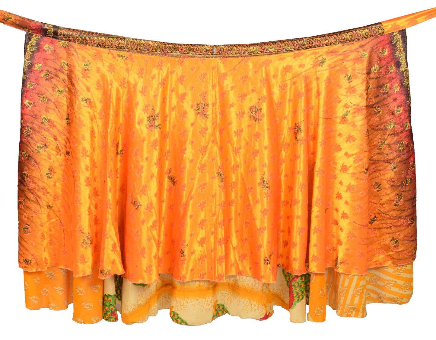 Sushila Vintage Art Silk Saree Magic Wrap Reversible Skirt Beach Dress Orange