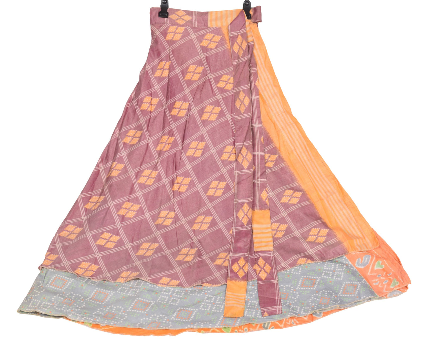 Sushila Vintage Saree Magic Wrap Reversible Skirt Art Silk Gray Beach Dress Boho