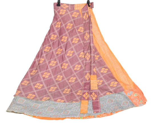 Sushila Vintage Saree Magic Wrap Reversible Skirt Art Silk Gray Beach Dress Boho