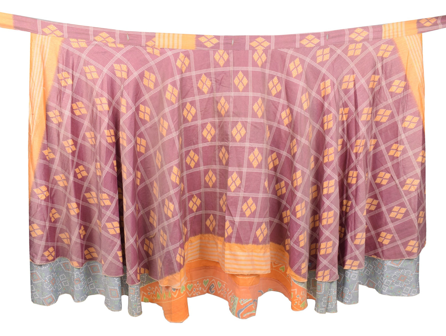 Sushila Vintage Saree Magic Wrap Reversible Skirt Art Silk Gray Beach Dress Boho
