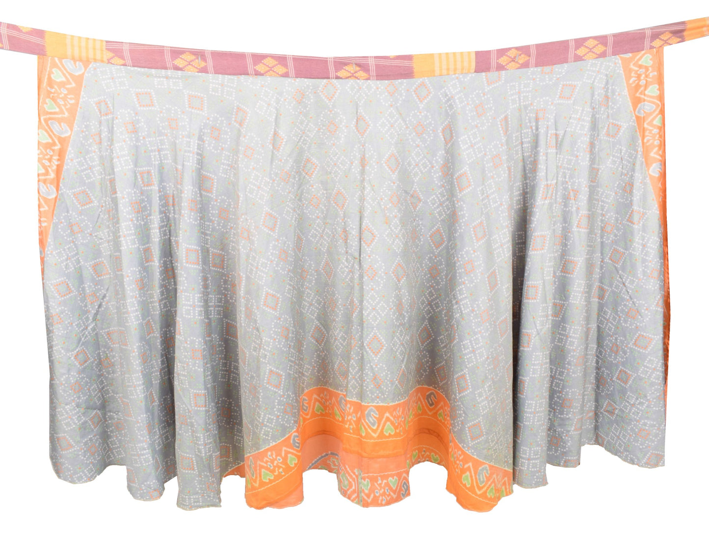 Sushila Vintage Saree Magic Wrap Reversible Skirt Art Silk Gray Beach Dress Boho