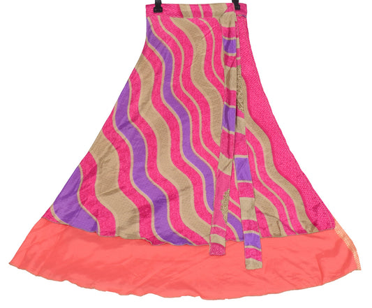 Sushila Vintage Art Silk Saree Magic Wrap Reversible Multi-Color Skirt Beach Dress