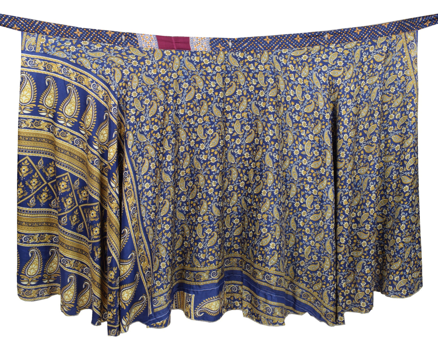 Sushila Vintage Art Silk Saree Magic Wrap Reversible Skirt Paisley Blue Beach Dress