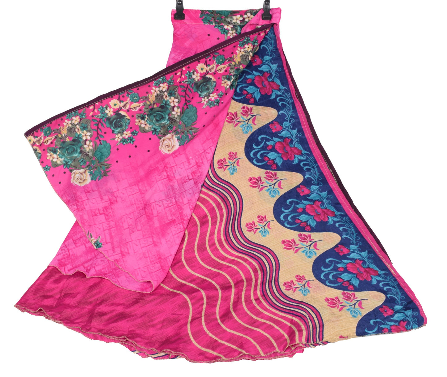 Sushila Vintage Art Silk Saree Magic Wrap Reversible Skirt Beach Dress Magenta