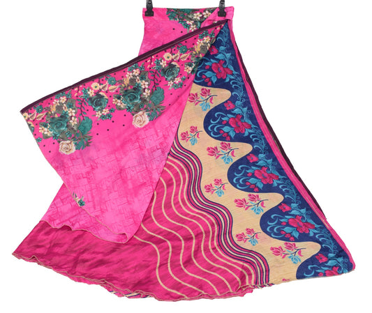 Sushila Vintage Art Silk Saree Magic Wrap Reversible Skirt Beach Dress Magenta